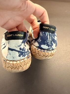 Saint Laurent women Navy and Cream Floral Espadrille Slip-Ons